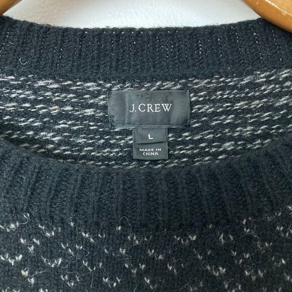 J. Crew Men’s 100% Lambswool Pullover Sweater Crewneck Black/Grey Birdseye sz L - Picture 2 of 9